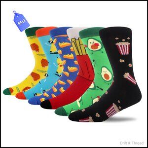 Men's Cotton Crew Socks Novelty Patterned Dress Socks Size 7-13